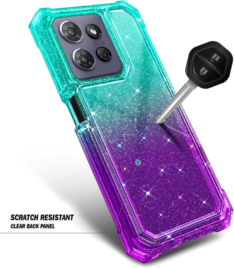WDHD Compatible with Motorola Moto G-Power-2025 Case Glitter Aqua/Purple | Full-Body Protective Shockproof Bumper Phone Cover with Tempered Glass Screen Protector, 12FT Military Grade Drop Tested - Image 5